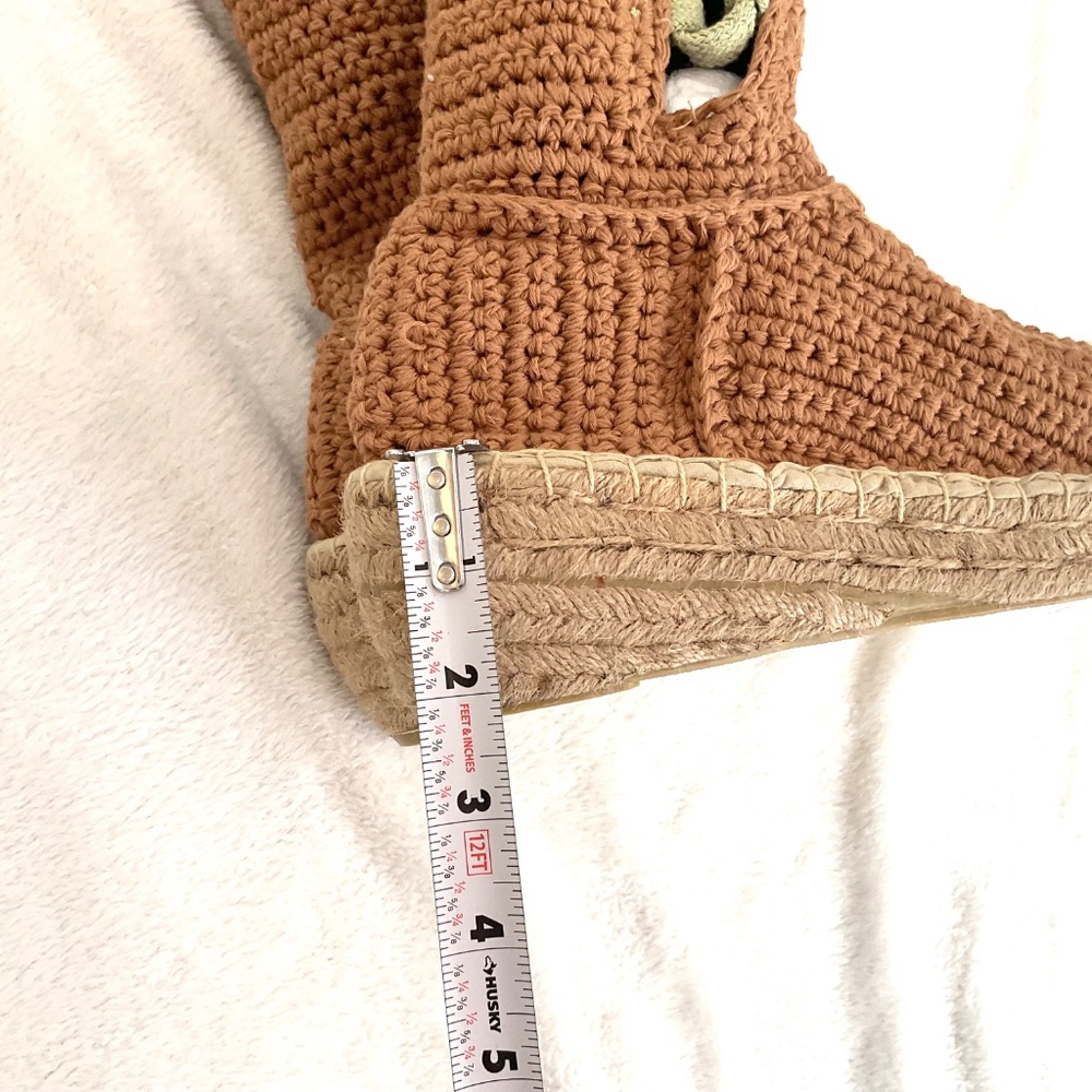 LIVS Crochet Knee High Espadrille Boots Tan Lace Up Boho Cottagecore Size 7 - Picture 11 of 15